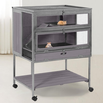 Guinea Pig Cage For Small Animals, Hamster Cage With Metal Iron Frame & Chew-proof Aluminum Edges, 2-story Small Animal Cage With Leak-proof Tray, Hideout, And Storage Shelf, Gray