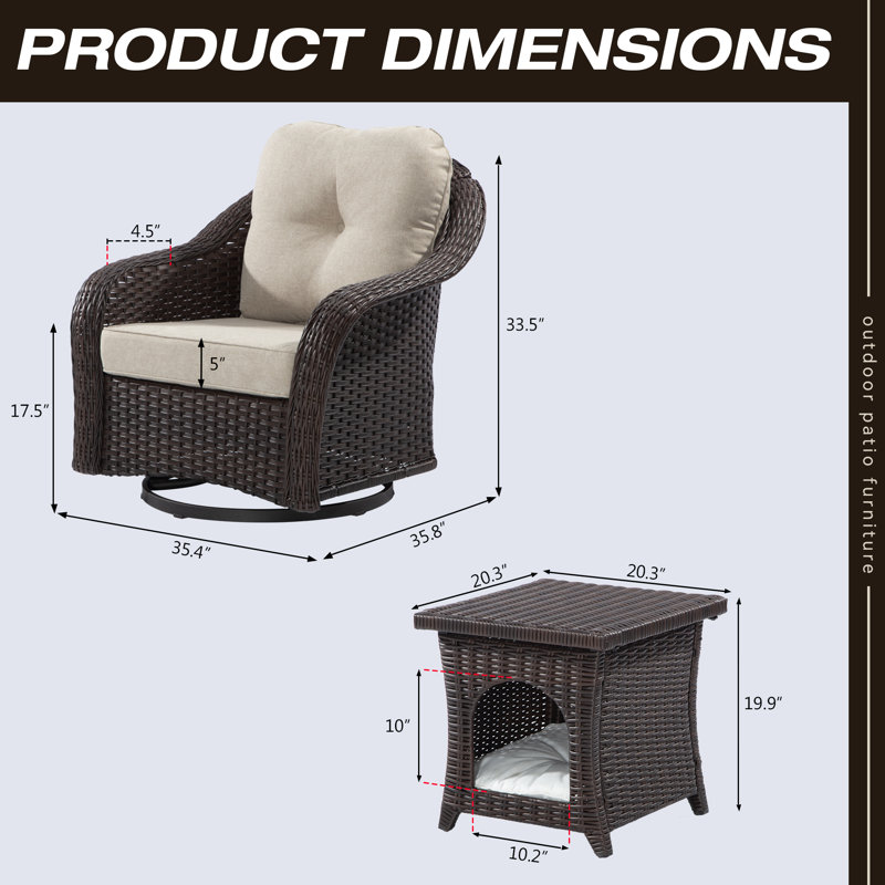 Gradyn 3-Piece Outdoor Seating Group with Cushions, Beige