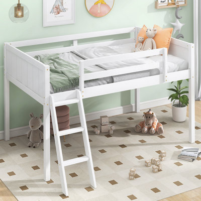 Kateena Wood Low Loft Bed With Removable Ladder, Offering Flexible Placement For Enhanced Bedroom Functionality And Comfort