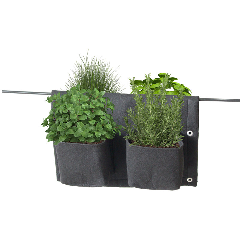 4 Pocket Felt Rail Planter, Black
