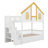 House Bunk Bed With Trundle, Solid Wood Bunk Frame With Storage Staircase, Roof, And Windows-1159609753