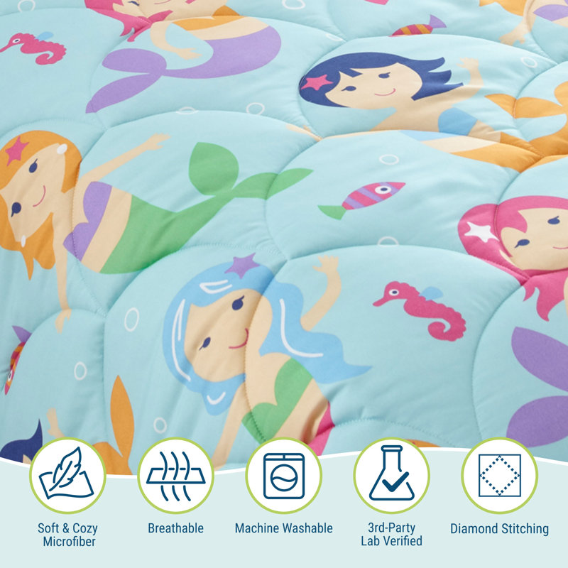 Lit double dans un sac Wildkin - Ensemble de literie en microfibre 7 pièces avec édredon, taie d'oreiller et draps - Sirènes