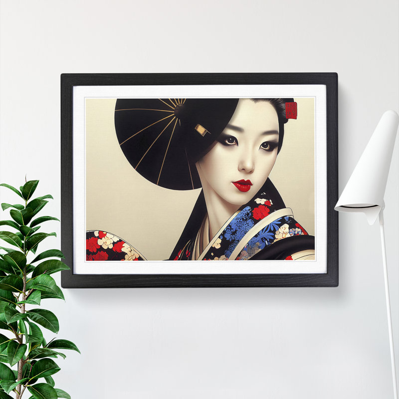 Charming Geisha - Single Picture Frame Print, Black, 46cm H x 64cm W x 2cm D