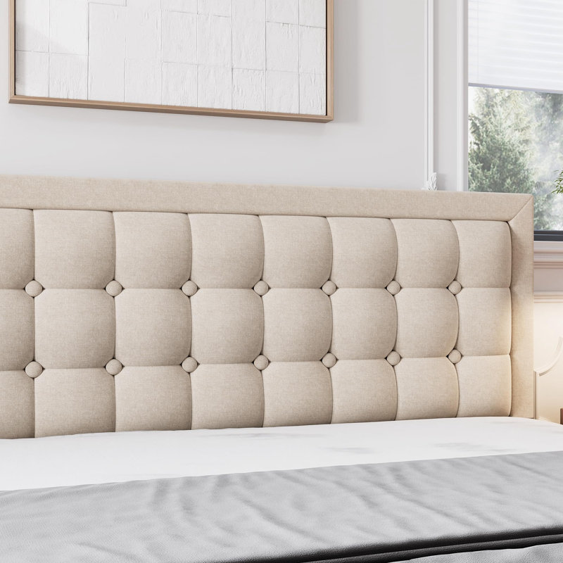 Lit plateforme tapissier Nourdane, Beige, Double