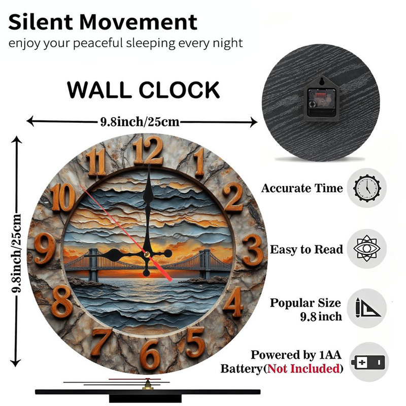 2D Sunset Wall Clock with Bridge Design
