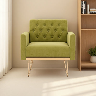 Arm Chair Single Sofa Modern Tufted Upholstered Side Reading Chairs With Arm And Gold Metal Leg For Living Room Bedroom