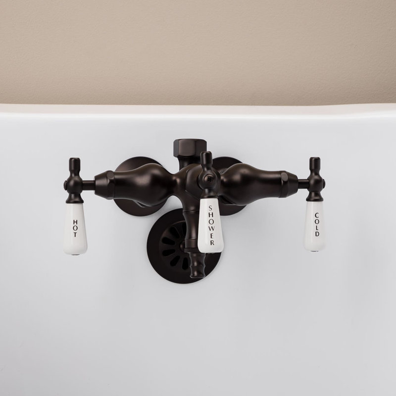 3 Handle Clawfoot Tub Faucet and Diverter, Oil Rubbed Bronze