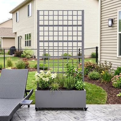 Conall Galvanized Metal Planter Box with Trellis and Wheels