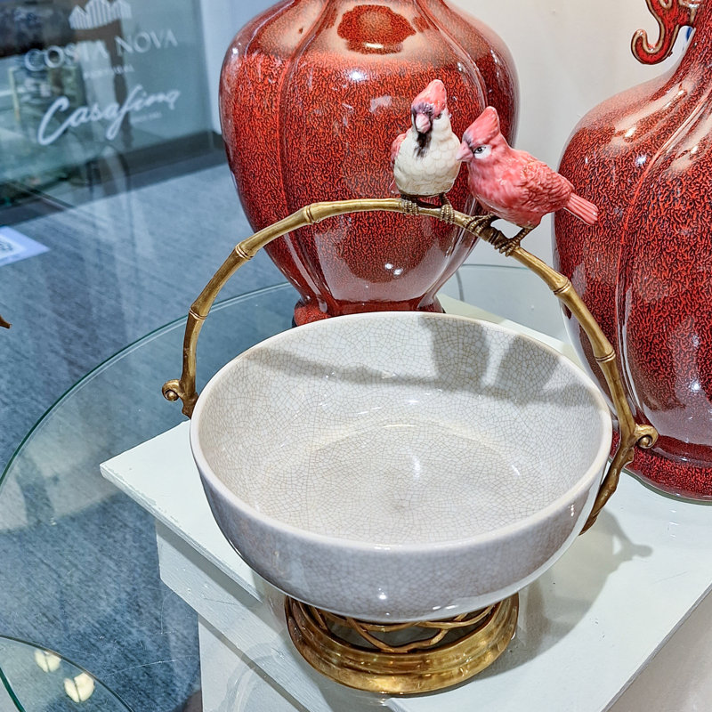 Porcelain Bowl With Bronze Robin Morning