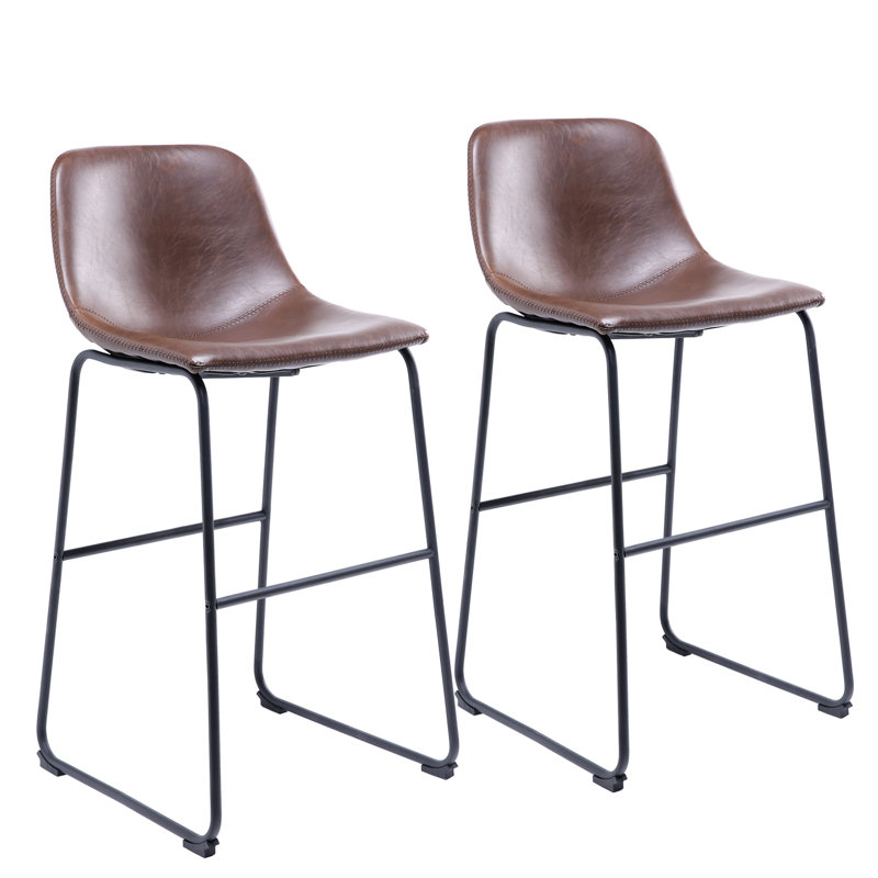 Tabourets de bar en cuir Parveena, Brun, Tabouret de comptoir (siège d'une hauteur de 24 p, 2