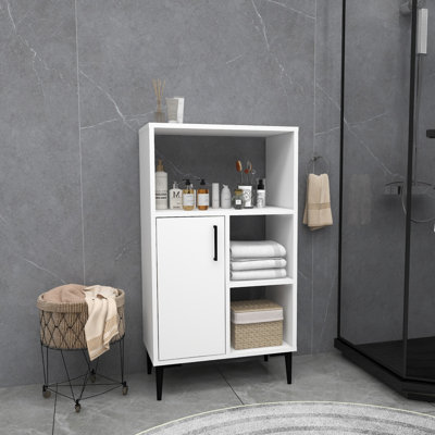 Modern Multi-Purpose Cabinet, White, 23.6 x 42.7 x 13.8 inches | 100% Melamine Coated Particle Board, Thickness: 0.7 inches | Additional Storage with Numerous Shelves, Wall-Mountable Design for Home & Office Use