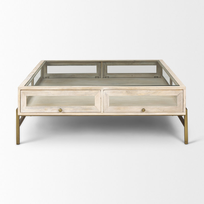 Table basse à 4 pieds avec rangement, 15 po x 43,5 po x 42 po, Blanc, Doré