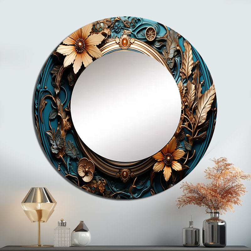 Horloge industrielle Elegance I - miroir décoratif mode, miroir mural rond doré, impression d'art en métal, 36 po x 36 po