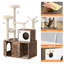Armoire à litière moderne en bois pour chat et litière cachée - Condo à plusieurs niveaux avec poteaux à griffer, perchoirs, hamac, panier - Litière compacte pour chats d'intérieur, brun classique