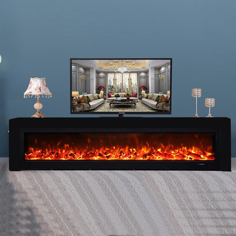 Rock Slab Fireplace Simulated Flame TV Stand, Black, 78.74"