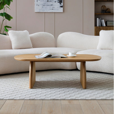 Table basse moderne, base incurvée, matériau de haute qualité, texture de bois naturel, support ovale polyvalent et fonctionnel, surface lisse choisie, convient au balcon