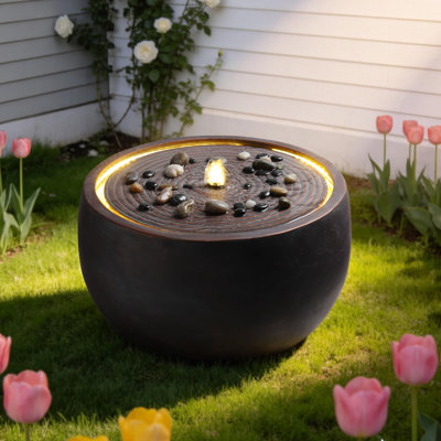 Kelly Modern Outdoor Water Fountain Bowl with LED Lights Resin Water Feature