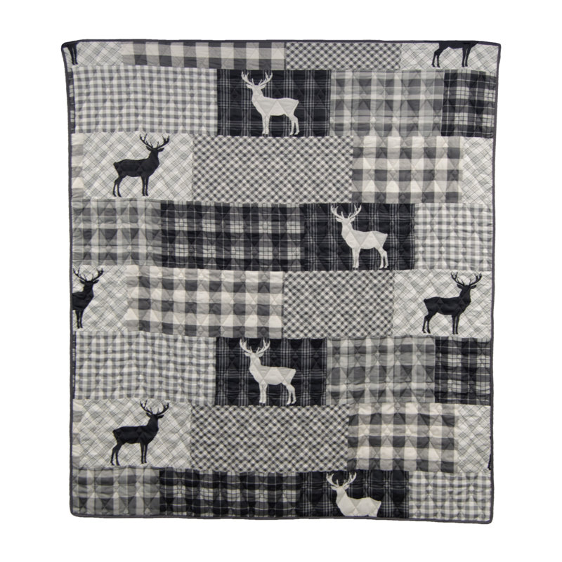Gray Twin Reversible Microfiber Quilt Set with Deer Motif