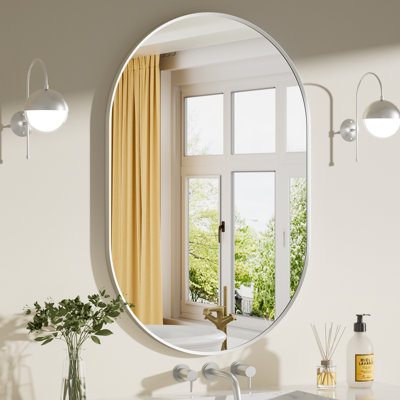 Tempered Glass and Aluminum Alloy Framed Oval Cleat Mounted Wall Mirror