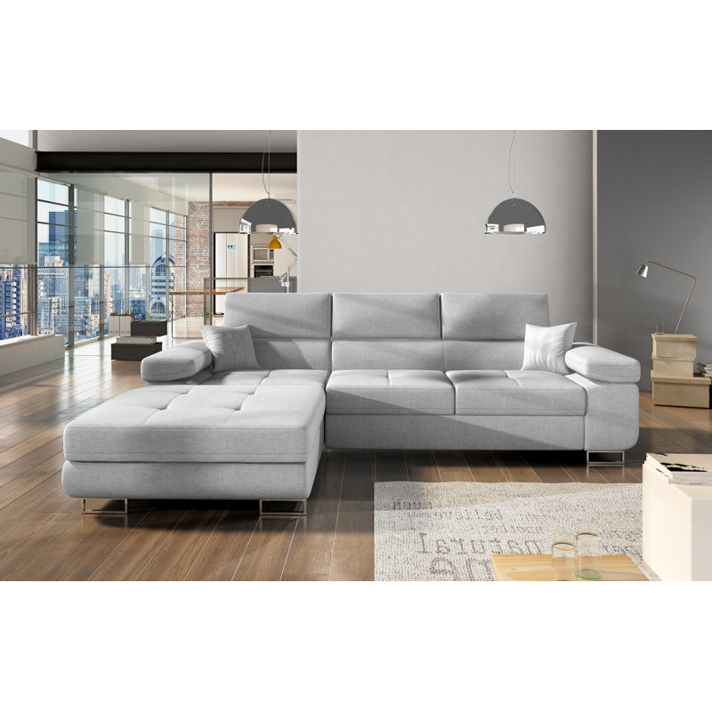 Geers 3 Seater Sofa Bed, White, Left Hand Facing, 90 cm H x 280 cm W x 205 cm D