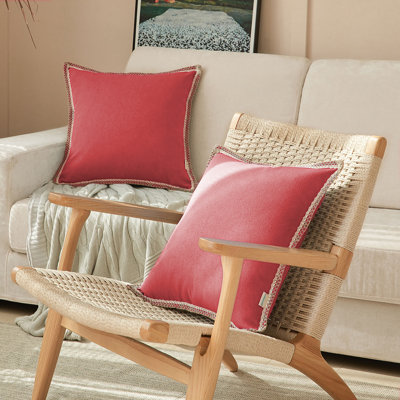 FY FIBER HOUSE, paquet de 2 housses de coussins décoratifs de style campagnard, housse de coussin à bordures en lin et toile de jute pour canapé, canapé, décor, chambre à coucher