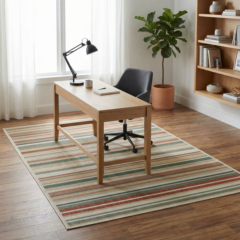 Tapis intérieur / extérieur rayé beige / vert / rouge Dimesford, Rectangle 6 pi x 9 pi