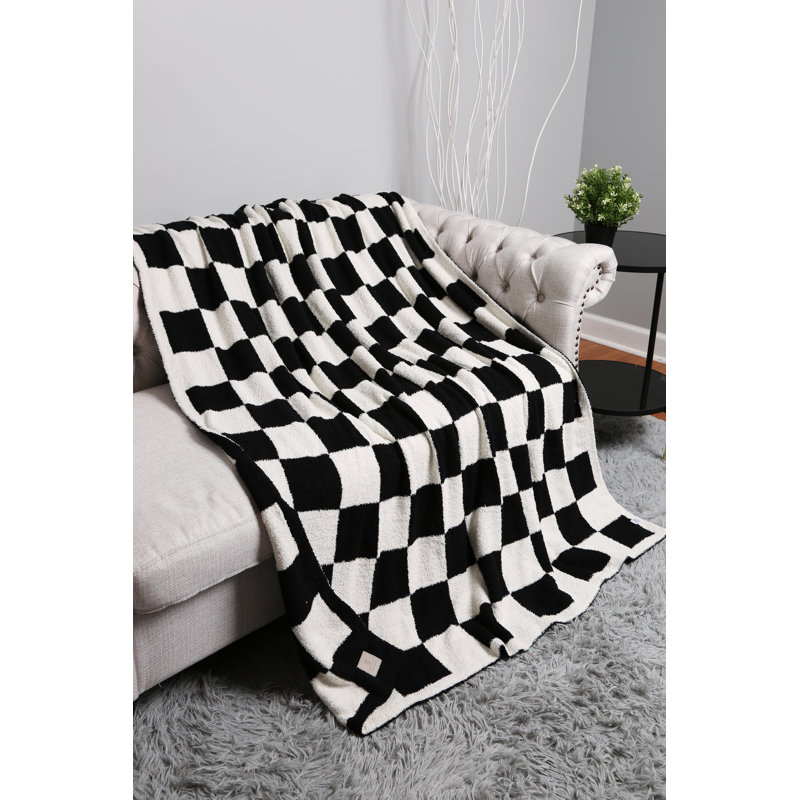 Checkered Pattern Luxury Soft Throw Blanket, Black