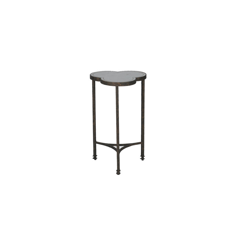 Antique Eglomise Mirror and Iron Trefoil End Table