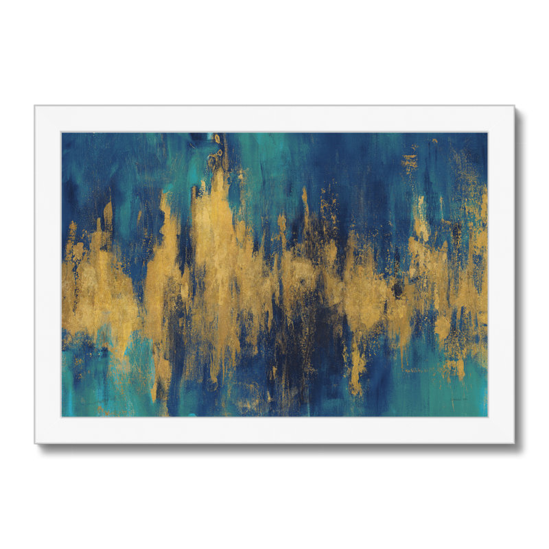 Blue And Gold Abstract Crop by Danhui Nai - Wrapped Canvas Painting, White Framed Paper Print, 55cm H x 80cm W x 2.3cm D