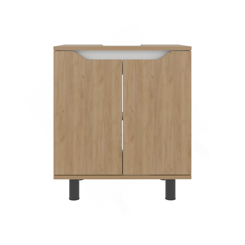 Armoire de rangement sous le lavabo en chêne naturel avec tablette ouverte
