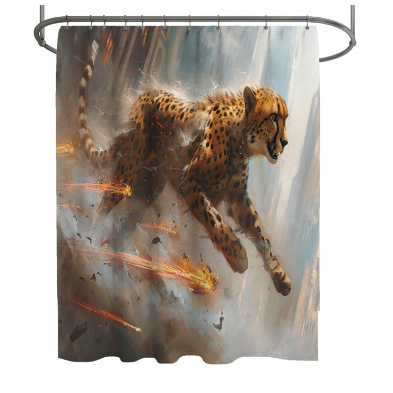 Cheetah Action Warm Shower Curtain, 83"H x 70"W