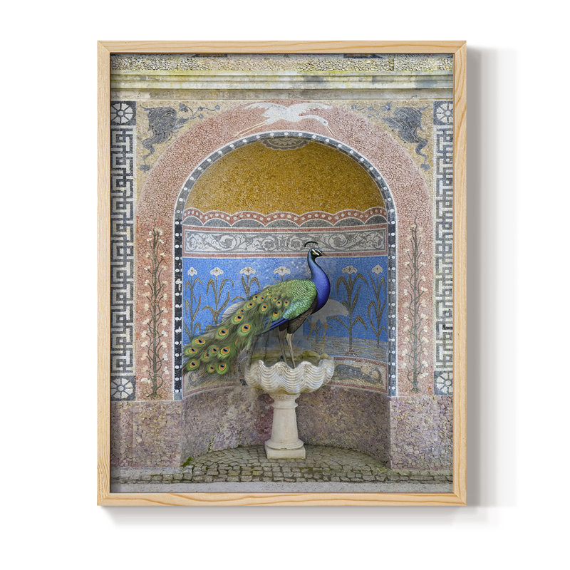 Palace Peacock Framed Print - Solid Wood, Natural, 21" H x 17" W