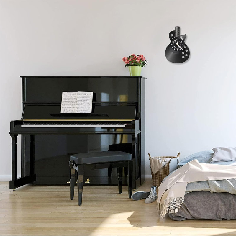 Black Guitar Music Wall Clock Instrument Art