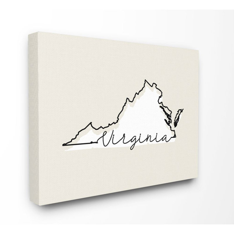«Virginia Home State Map Neutral Design», impression sur toile, H 36 po x l 48 po x P 1,5 po, Toile tendue