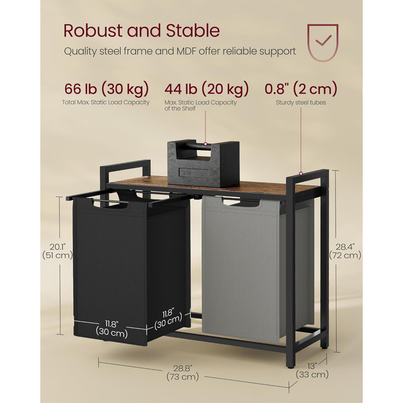 Laundry Sorter, Rustic Brown/Black/Light Grey