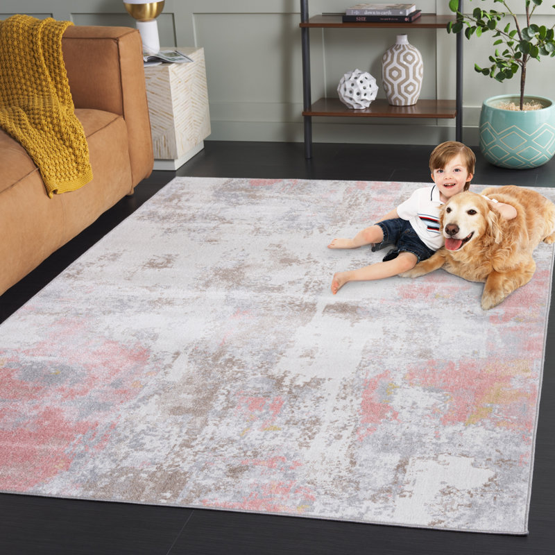 Bayside Mirage Machine Washable Non-Slip Area Rug in Pink & White, Rectangle 160 x 229 cm