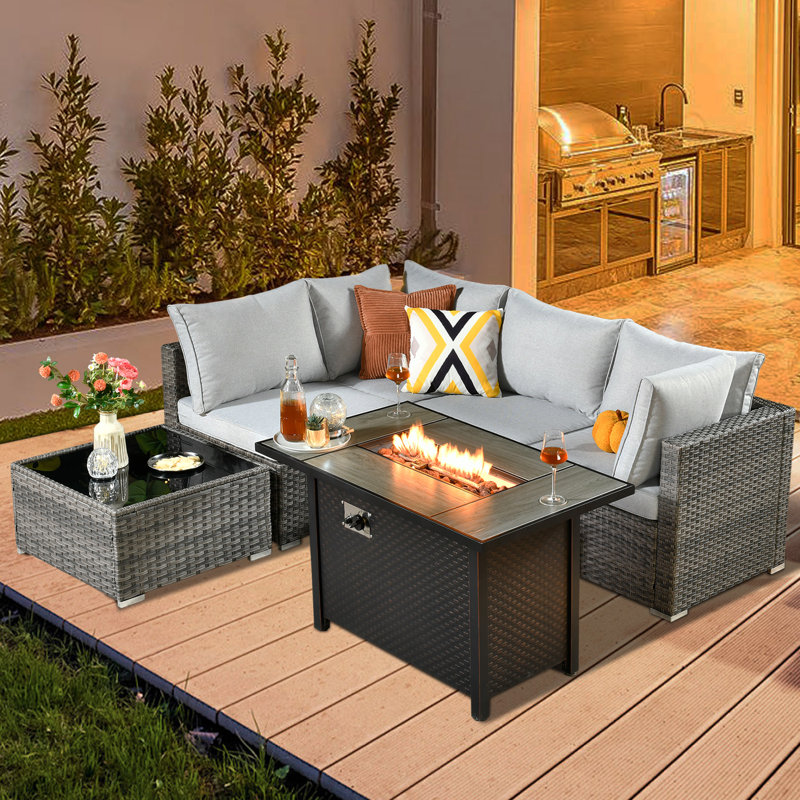 Ensemble de conversation modulaire avec coussins 6 pièces Chappotin, Gris clair
