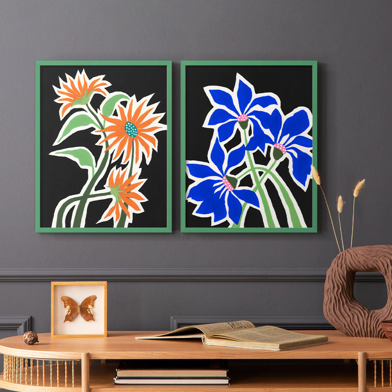 Pop Flowers III - reproduction encadrée de qualité supérieure - prête à être accrochée - aucun clou requis - aucun clou requis