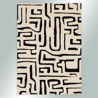 Hopwood Moroccan White Black High-Low Indoor Area Rug