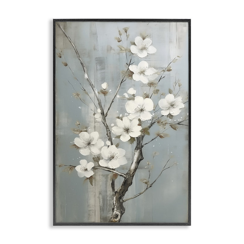 «White Apple Blossoms», art de la giclée blanche encadrée par Sasha, Giclée encadrée noir minuit, H 30 po x l 20 po