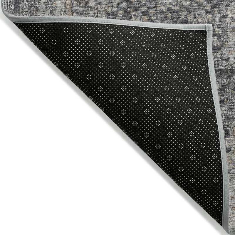 Tapis extérieur lavable abstrait gris anthracite et argent 8 pi x 10 pi