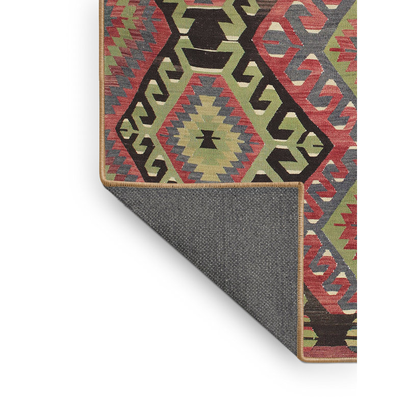 Tapis vert/rose traditionnel Santibanez, Rectangle 2 pi x 3 pi