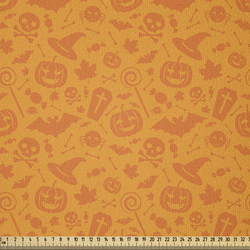 Tissu d'Halloween par The Yard, motif monochrome, motifs traditionnels de divers objets de la citrouille, l 36 po x L 180 po