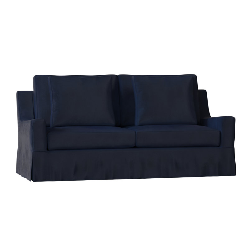 Canapé à accoudoirs carrés Nancy, Velours bleu, Plumes / duvet, 72 pouces