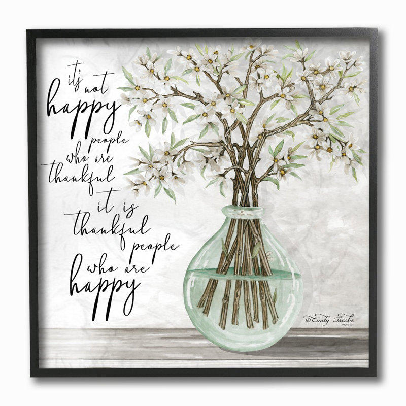 « thankful people who are content » par cindy jacobs-impression, Cadre noir, H 12 po x l 12 po x P 0,5 po