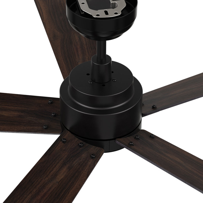 60" Large DC Motor Downrod Ceiling Fan without Light, Remote Control, Black with Walnut Blades