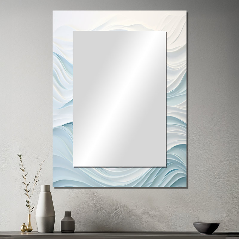 Bleu et blanc Simplicity Wave - miroir mural décoratif en marbre, miroir bleu, impression d'art en métal, 40 po x 30 po