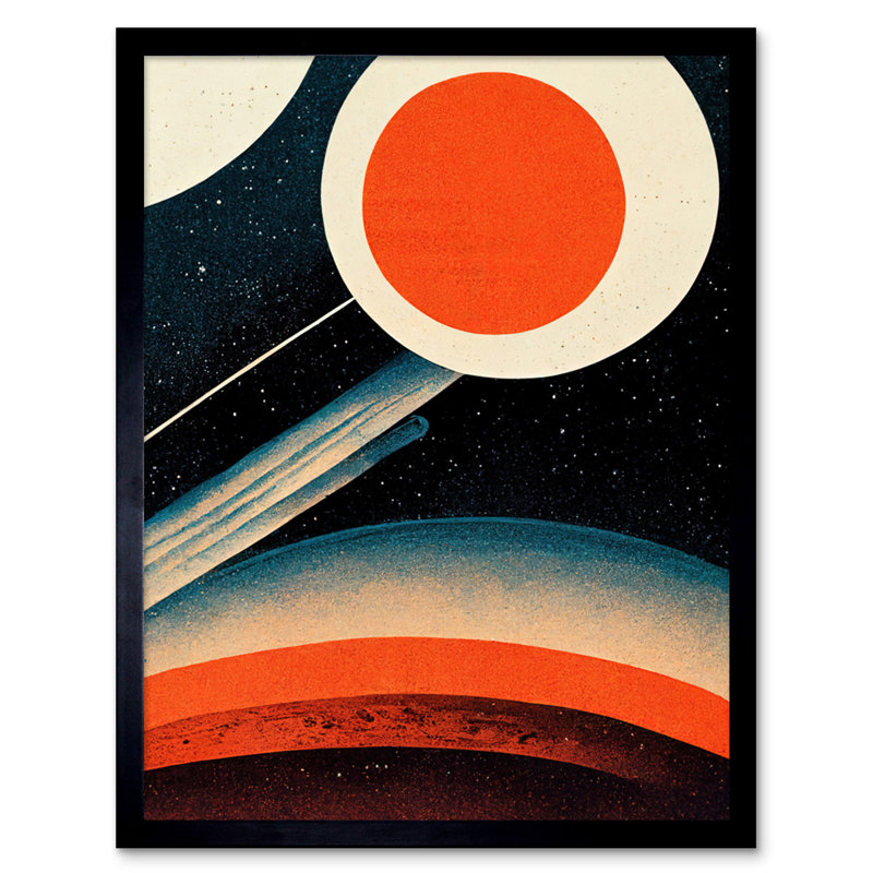 Retro Boho Space Starscape Mid Century - Single Picture Frame Print, 25.9cm H x 20.6cm W x 1.5cm D