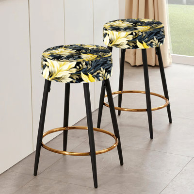 Ensemble de 2 tabourets de bar tropicaux jaunes et bleus - motif tropical I