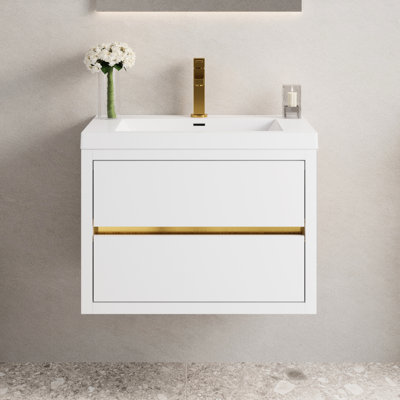 30" Bathroom Vanity With Sink And Interior Space - Glossy White Cabinet, Practical Efficient Storage Drawers White, Spacious